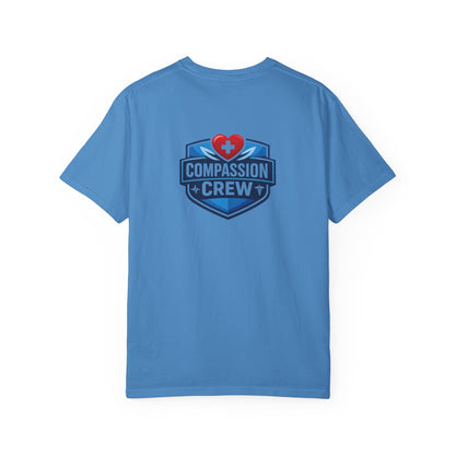 Compassion Crew heart logo Healthcare Worker T-Shirt | Personalized Name Tee
