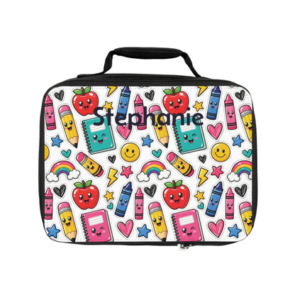 Sticker Bomb Pattern Lunch Bag | Personalized Kids Lunchbox, Cute Crayon Apple Notebook Design
