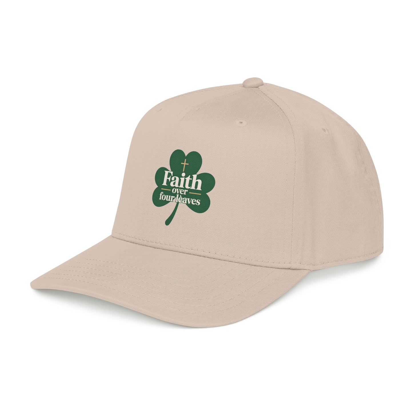 Faith Over Four Leaves Shamrock Mid Profile Baseball Cap | Religious St. Patrick's