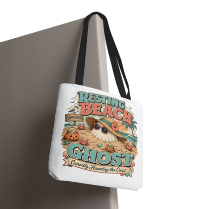 Resting Beach Ghost Tote Bag | Halloween Beach Ghost Illustration