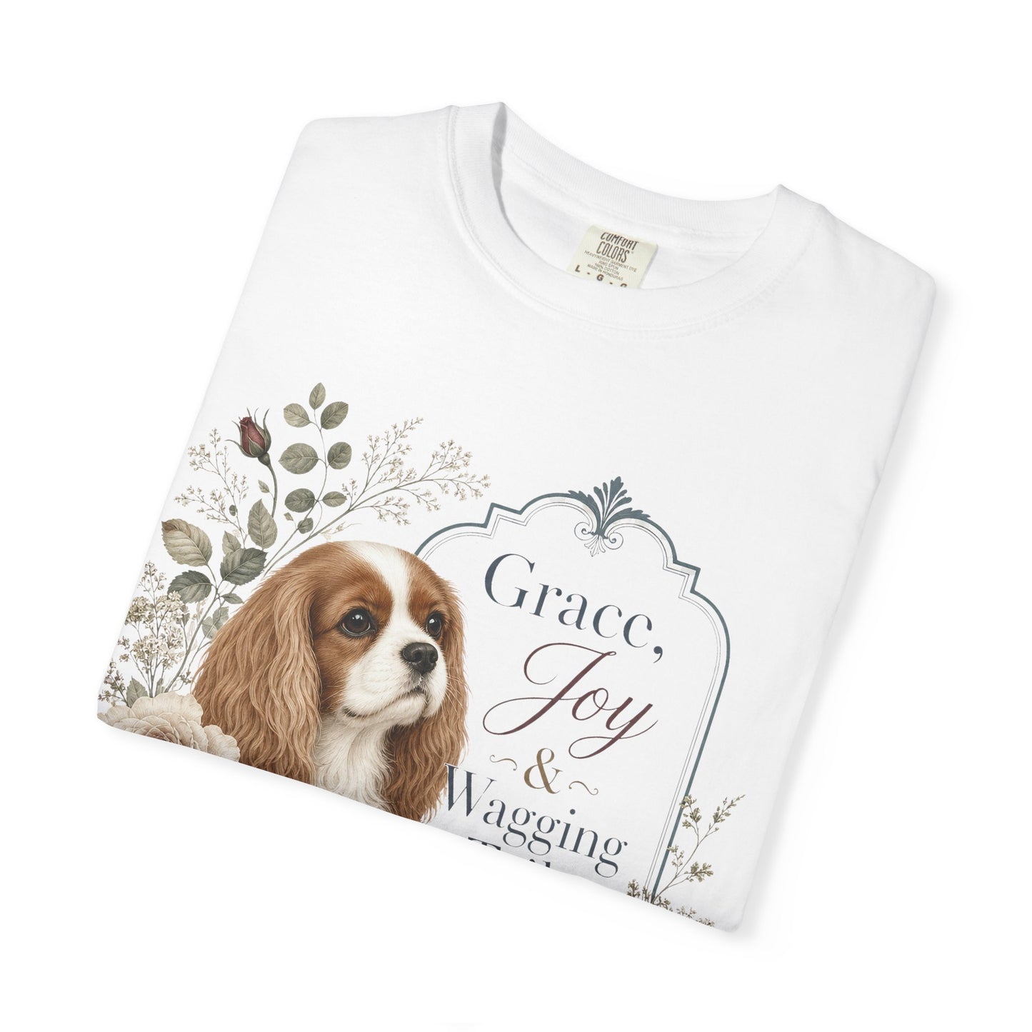 Cavalier King Charles Spaniel floral portrait T-shirt | Grace Joy Wagging Tails