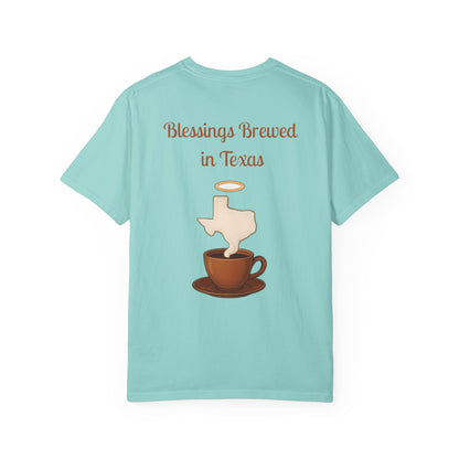 Blessings Brewed T-Shirt, Faith-Inspired Tee, Coffee Lover Gift, Texas Pride Apparel, Unisex Casual Wear