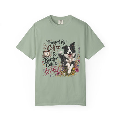 Powered by Coffee & Border Collie Energy T-Shirt | Border Collie Dog Tee