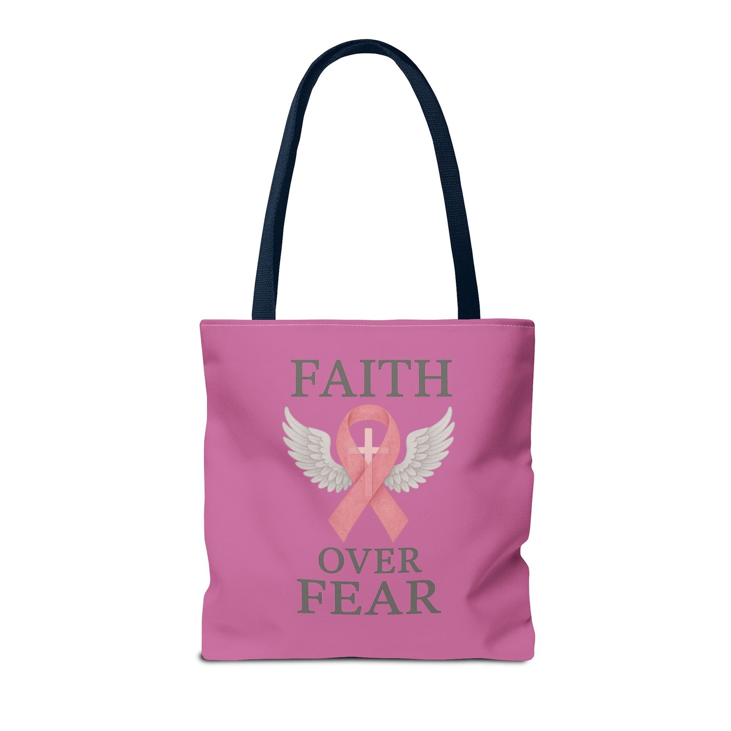 Faith Over Fear Tote Bag - Inspirational, Pink Ribbon, Breast Cancer Awareness, Motivational Gift, Everyday Use