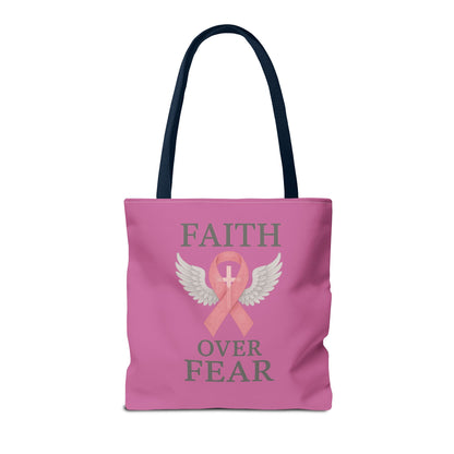 Faith Over Fear Tote Bag - Inspirational, Pink Ribbon, Breast Cancer Awareness, Motivational Gift, Everyday Use