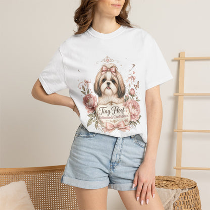 Shih Tzu Floral Portrait T-Shirt | Tiny Floof Illustration, Pink Roses