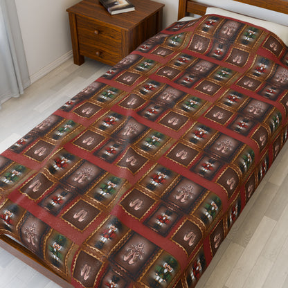 Nutcracker Pattern Velveteen Blanket | Holiday Toy Soldier Plaid