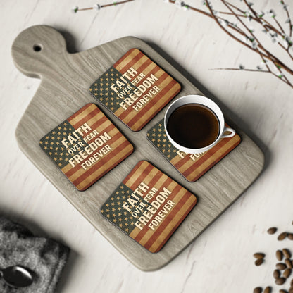 Patriotic Coasters with Inspirational Quotes | Faith Over Fear | Perfect for Home Decor, Gifts, Holidays, USA Celebrations, Barbecues