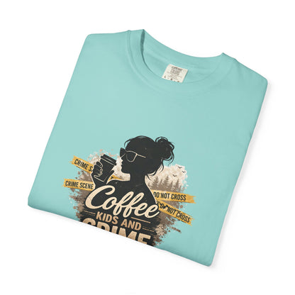 Coffee Kids and Crime Podcast Mom T-Shirt | Coffee Mug Silhouette Tee