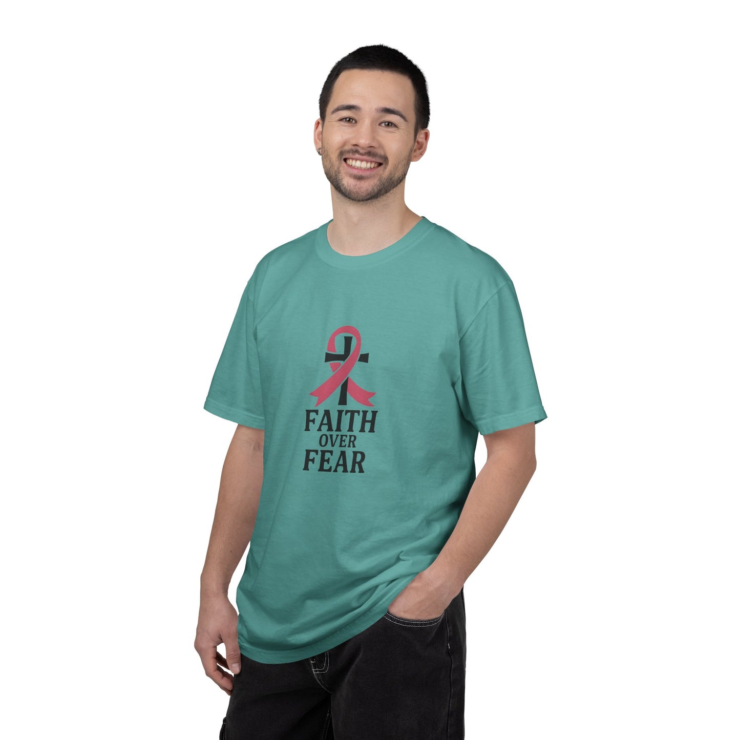 Faith Over Fear T-shirt, Unisex Inspirational Tee, Garment-Dyed Comfort, Cancer Awareness, Everyday Casual Wear, Gift for Loved Ones