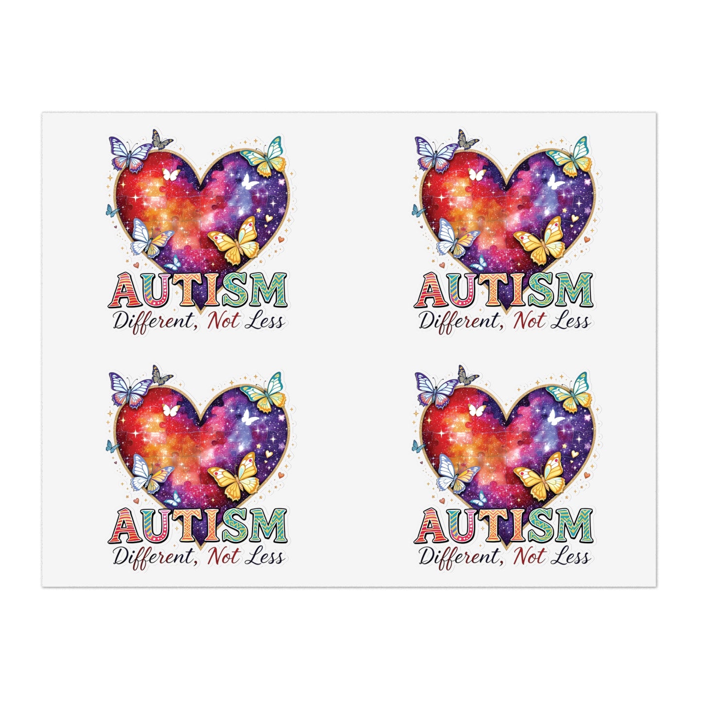 Autism Different Not Less sticker sheets | Heart puzzle butterfly design