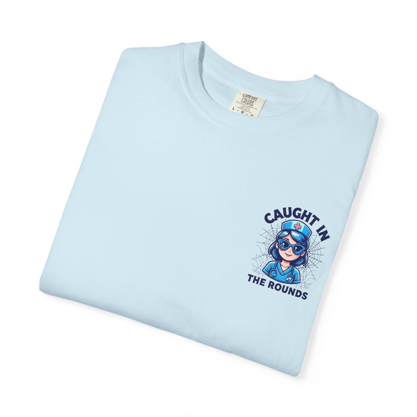 Unisex Graphic Tee - 'Caught in the Rounds', Casual Wear, Gift for Friends, Comfortable Everyday Tee, Fun Summer Shirt, Halloween Nurse