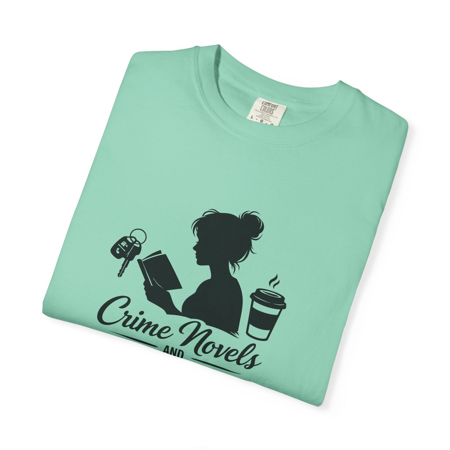 Crime Novels and Carpool Lines T-shirt | Reading Mom Silhouette, Coffee Graphic