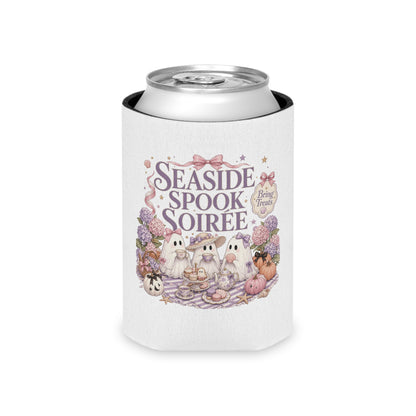 Seaside Spook Soiree Can Cooler | Halloween Ghost Picnic Cooler Sleeve