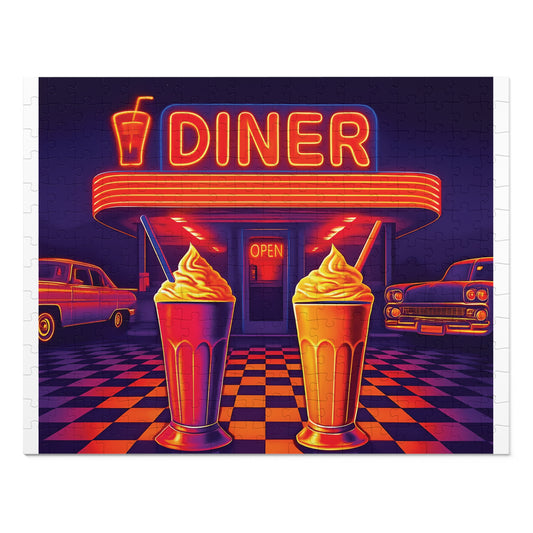 Retro Diner Jigsaw Puzzle with Tin, Fun Family Game, Vintage Art Puzzle, Nostalgic Home Decor, Perfect Gift for Puzzle Lovers