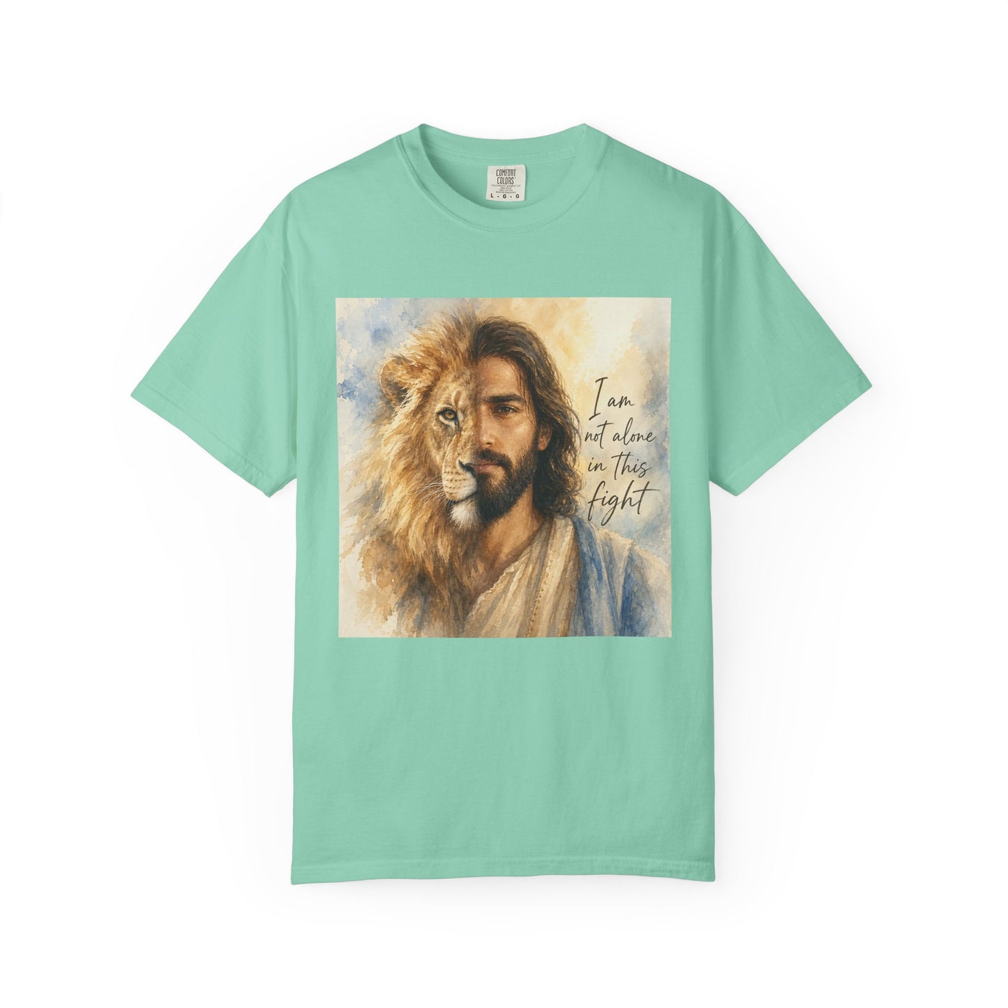 Jesus Lion Graphic T-Shirt — "I Am Not Alone in This Fight" Christian Faith Tee