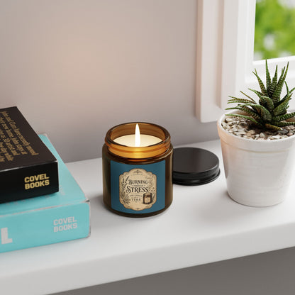 Burning Stress vintage label Soy Candle | Amber Jar