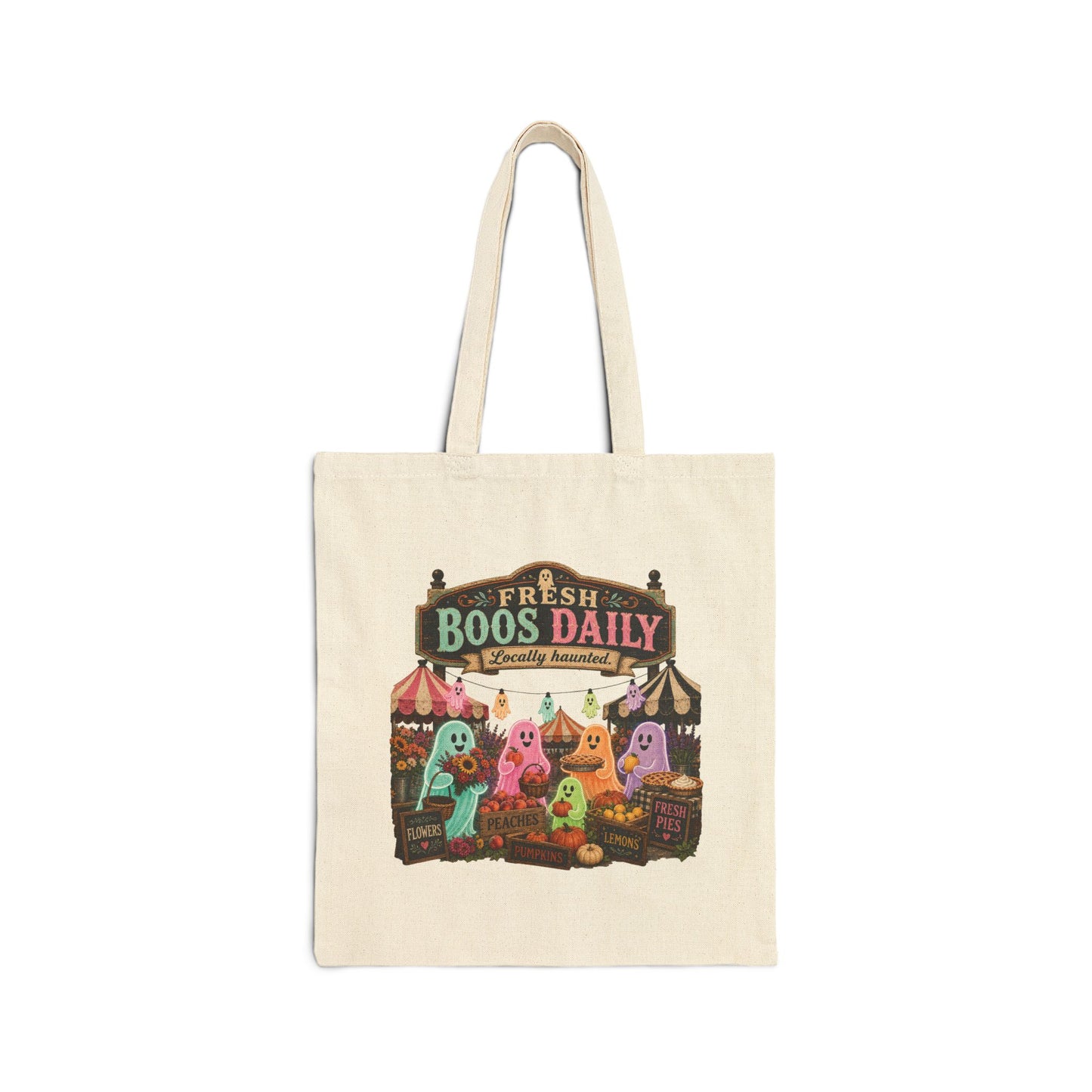 Fresh Boos Daily ghost market Tote Bag | Halloween trick-or-treat canvas tote
