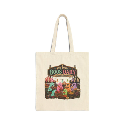 Fresh Boos Daily ghost market Tote Bag | Halloween trick-or-treat canvas tote