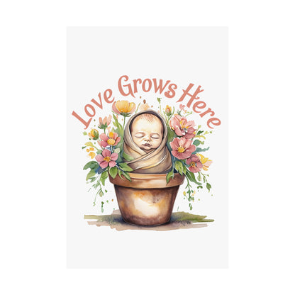 Love Grows Here Wall Art, Floral Nursery Print, Baby Shower Decor, Inspirational Poster, New Parent Gift, Home Decor, NICU Wall Art