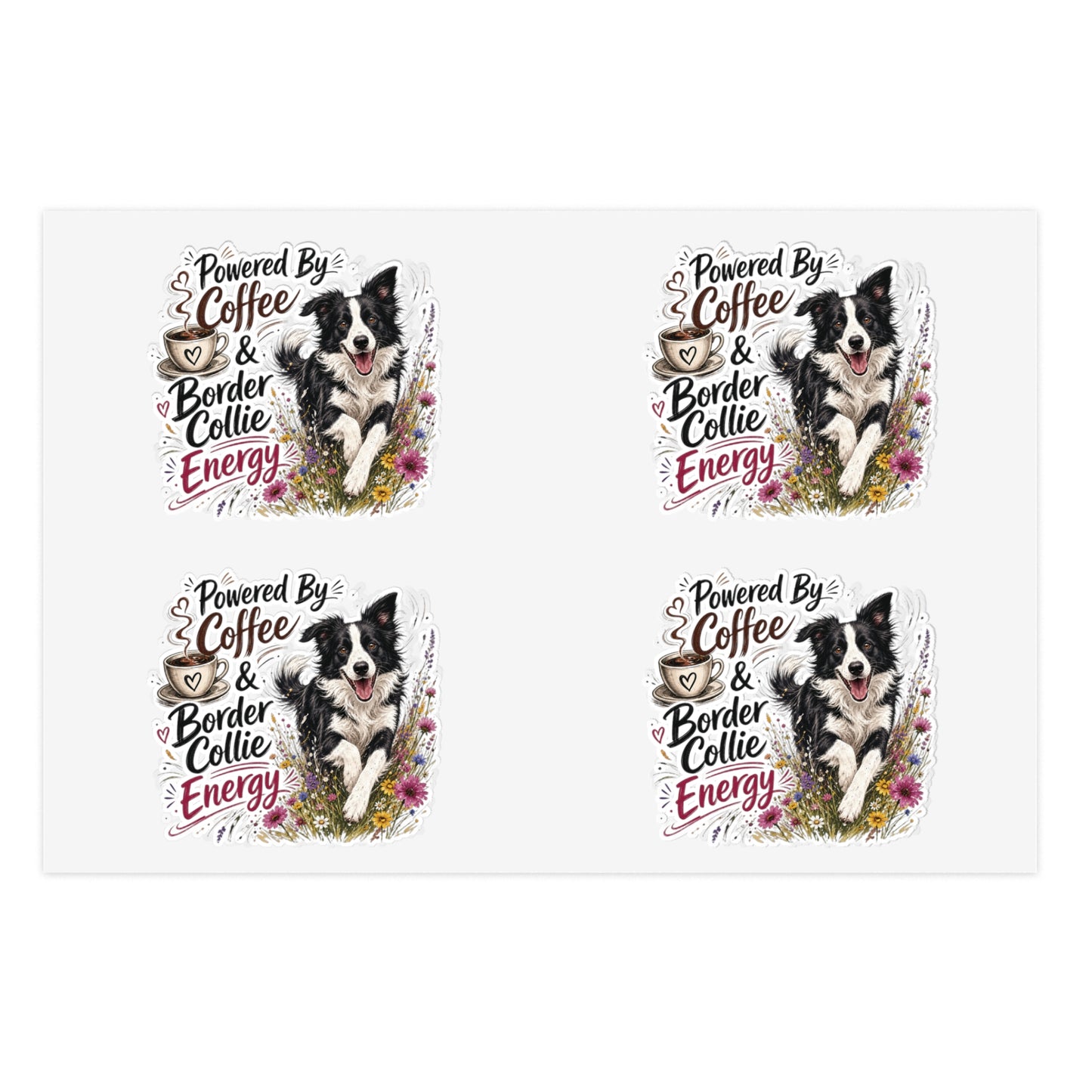 Powered by Coffee & Border Collie Energy Sticker Sheet | Dog Lover Planner Stickers