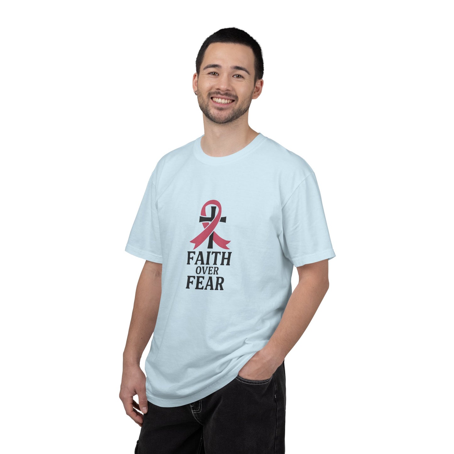 Faith Over Fear T-shirt, Unisex Inspirational Tee, Garment-Dyed Comfort, Cancer Awareness, Everyday Casual Wear, Gift for Loved Ones