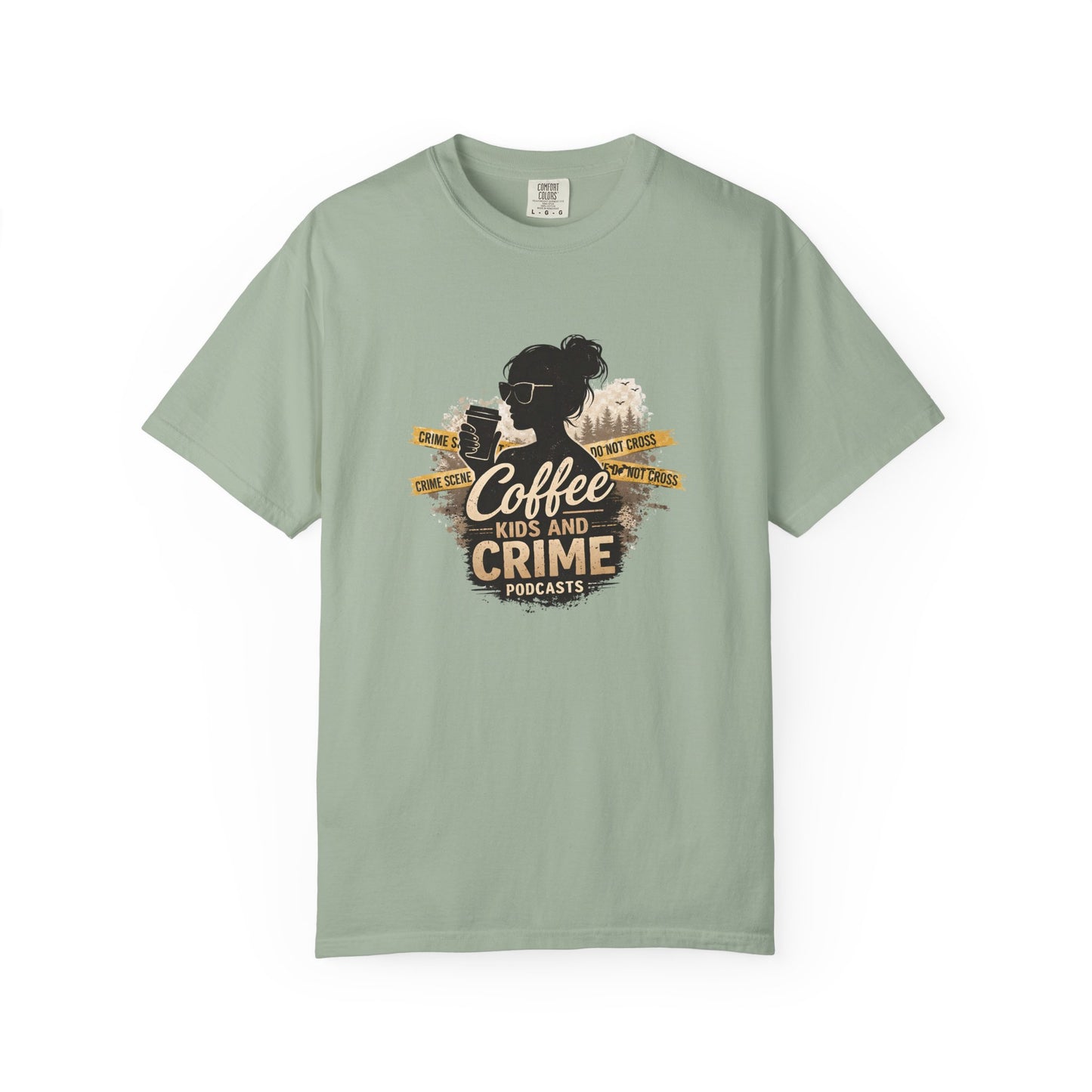 Coffee Kids and Crime Podcast Mom T-Shirt | Coffee Mug Silhouette Tee