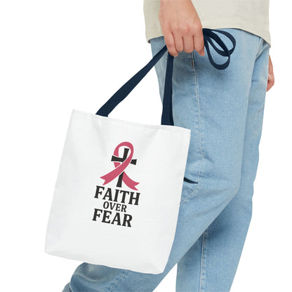 Faith Over Fear Tote Bag, Inspirational Gift for Cancer Awareness, Motivational Tote, Breast Cancer Support, Daily Use Bag