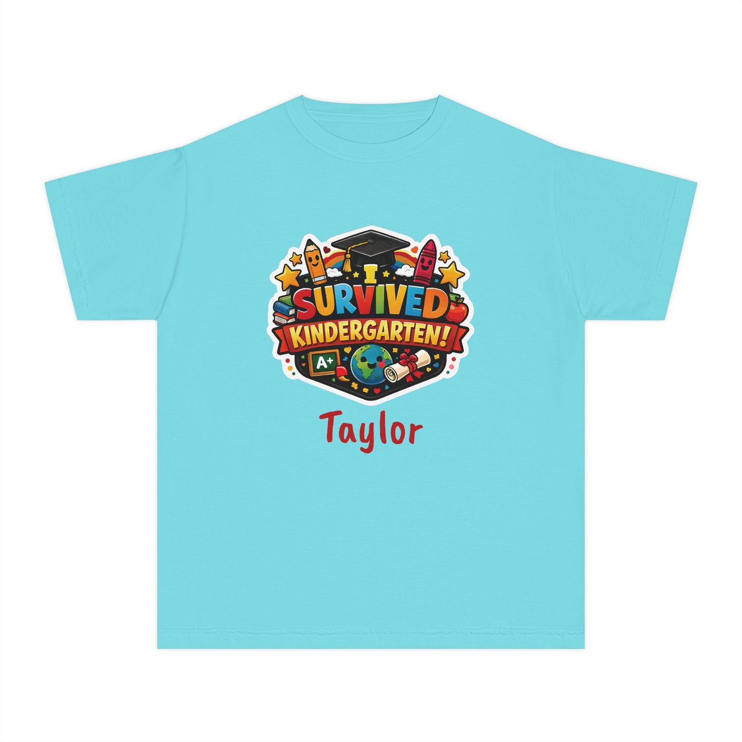 I Survived Kindergarten T-shirt | Kids Graduation Tee, Personalized Name Option