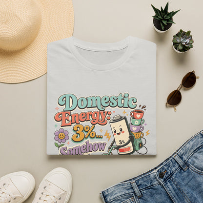 Domestic Energy 3% Somehow Still Cleaning T-Shirt | Cute Cleaning Coffee Can Cartoon