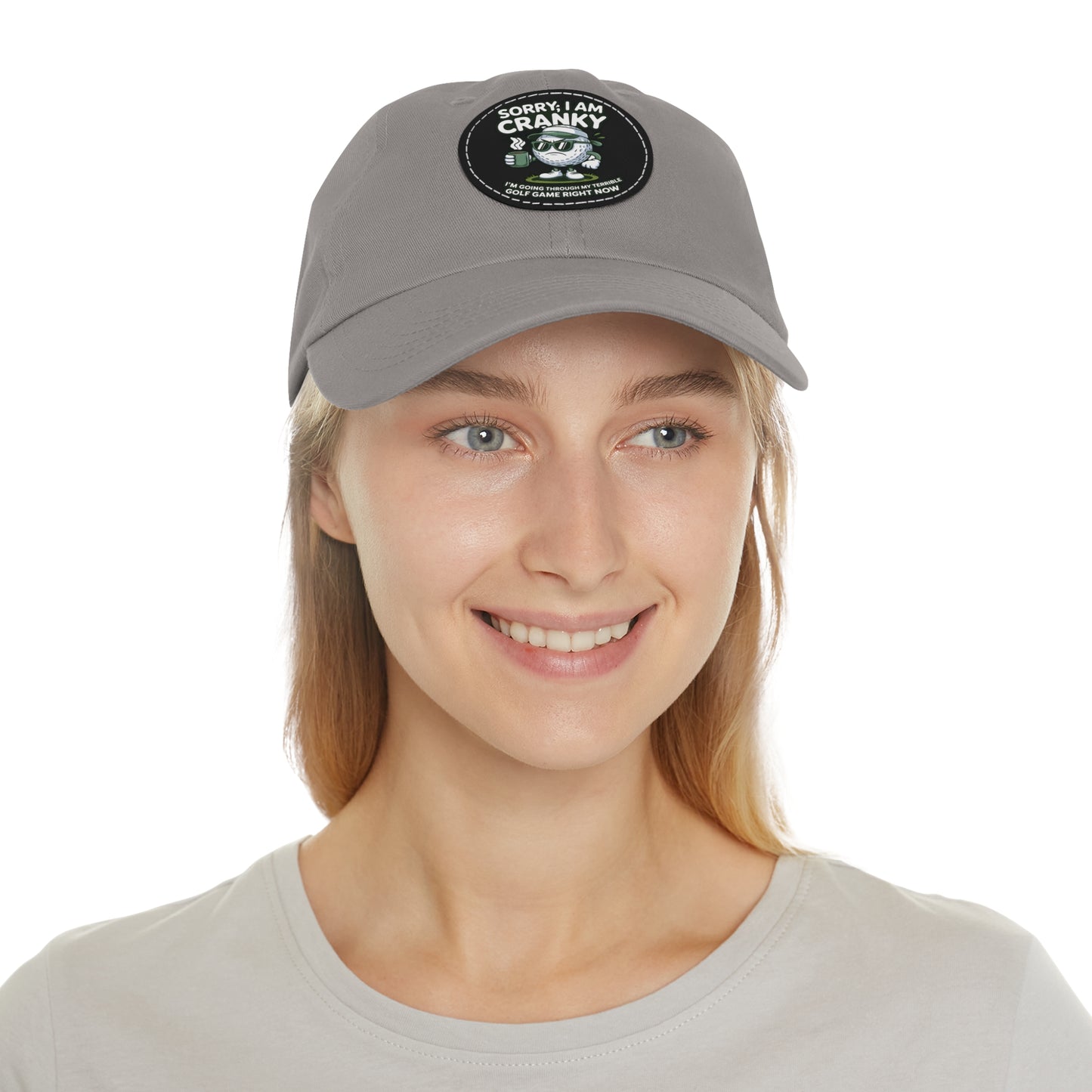 Sorry I Am Cranky golf cartoon Dad Hat | Leather Patch