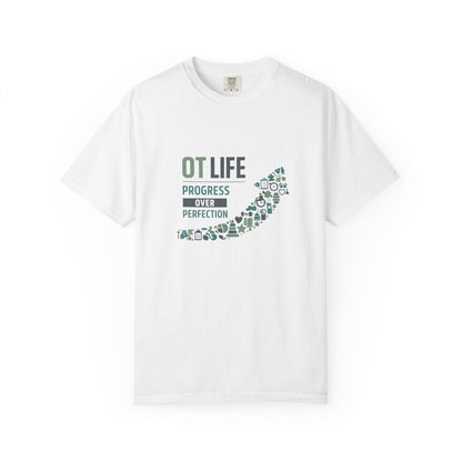 OT Life Progress Over Perfection T-Shirt | Occupational Therapy Arrow Design