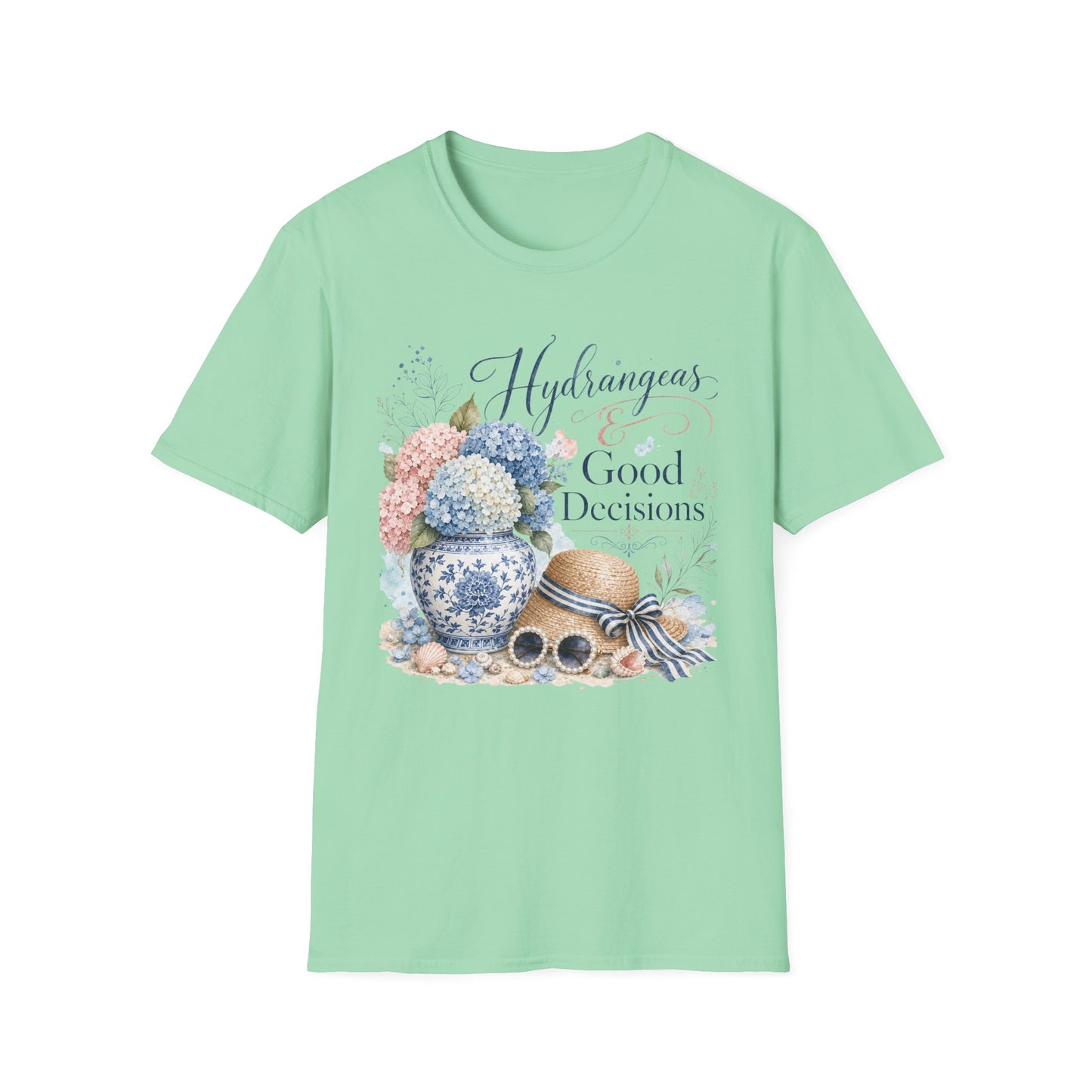 Hydrangeas & Good Decisions T-Shirt | Floral Hydrangea Design