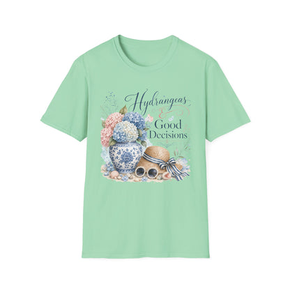 Hydrangeas & Good Decisions T-Shirt | Floral Hydrangea Design