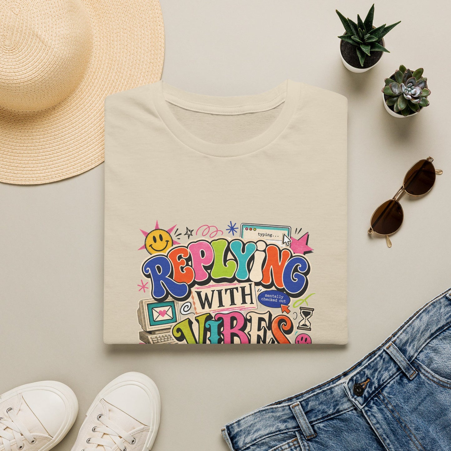 Replying With Vibes T-Shirt | Retro Colorful Typography, 90s Aesthetic