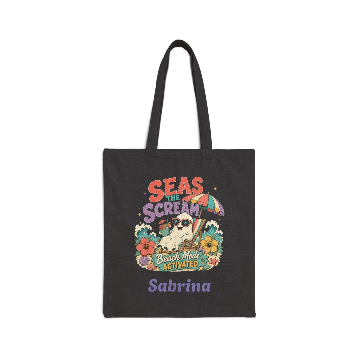 Seas the Scream beach pug illustration Tote Bag | personalized name option