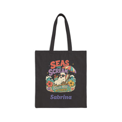 Seas the Scream beach pug illustration Tote Bag | personalized name option