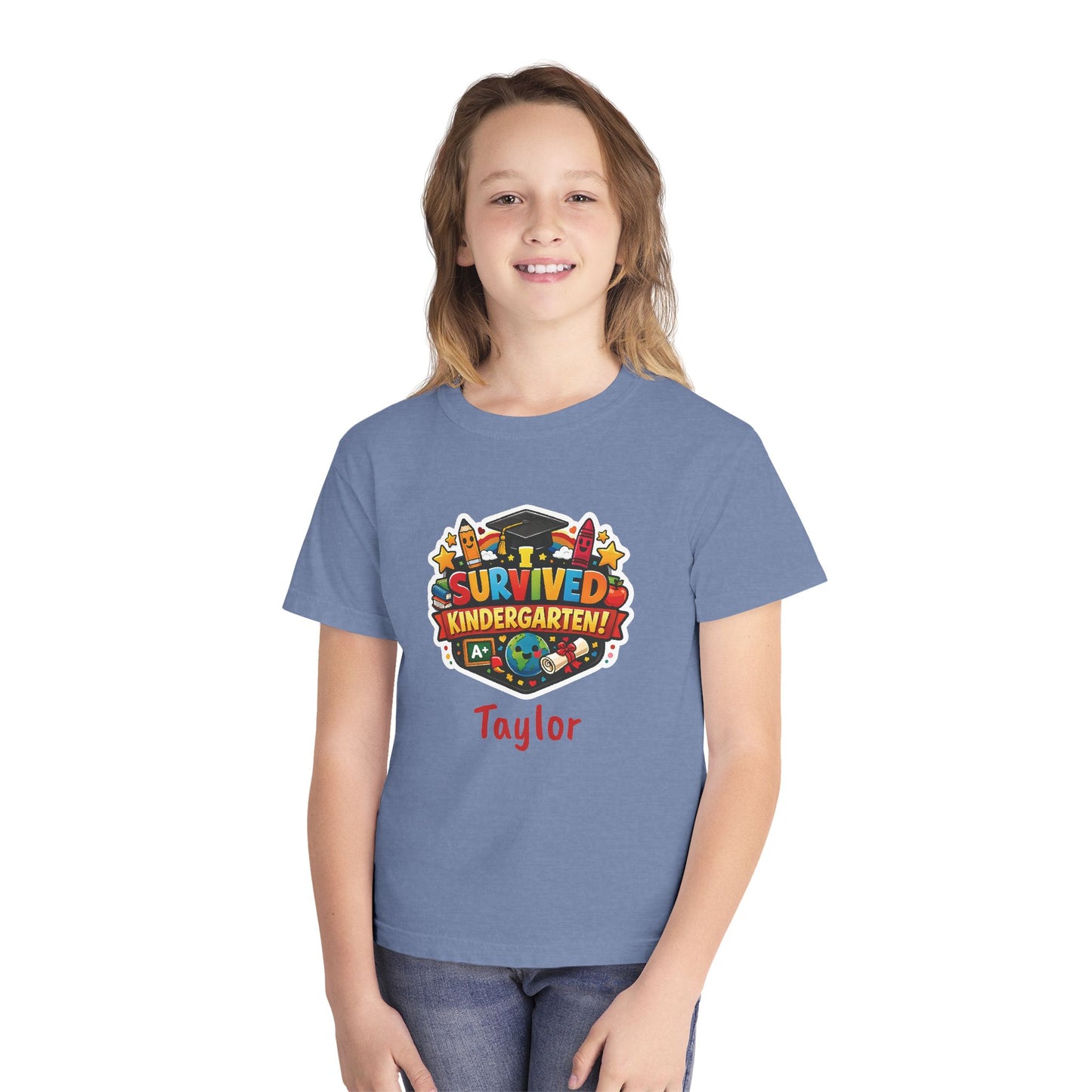 I Survived Kindergarten T-shirt | Kids Graduation Tee, Personalized Name Option