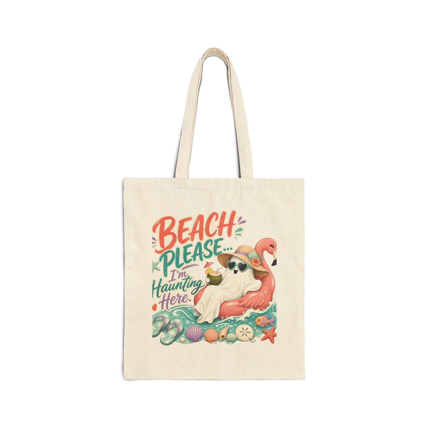 Beach Please Ghost Flamingo Tote Bag | Summer Beach Illustration, Personalized Option