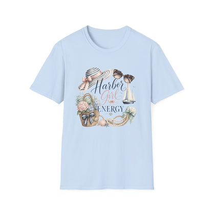 Harbor Girl illustration T-Shirt | Nautical hat, sailboat, seashells