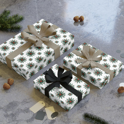 Green Poinsettia Pattern Wrapping Paper Roll | Holiday Floral Gift Wrap