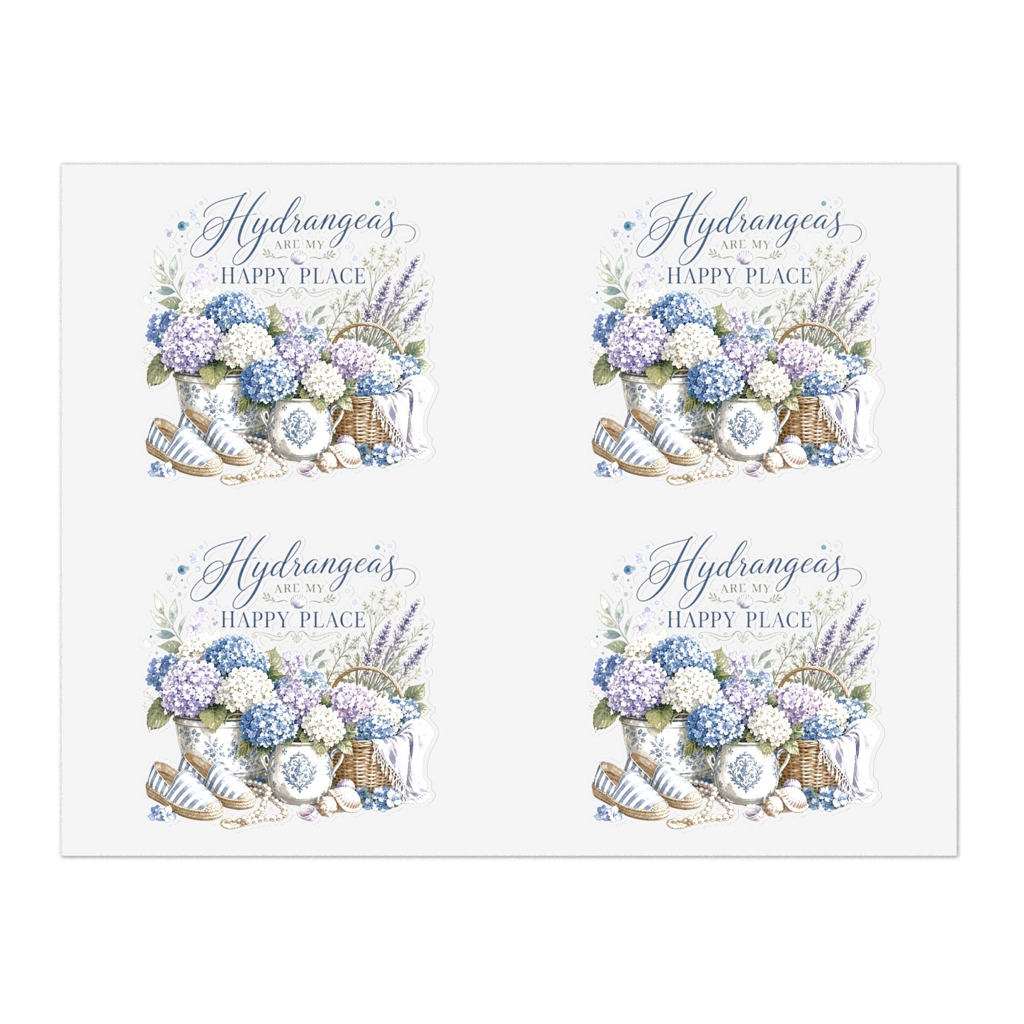 Hydrangeas Happy Place Sticker Sheet | Floral Hydrangea Decorative Stickers