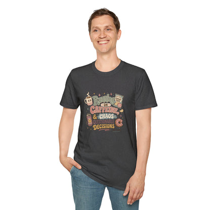 Running on Caffeine & Chaos T-Shirt | Coffee Mug Donut Illustration