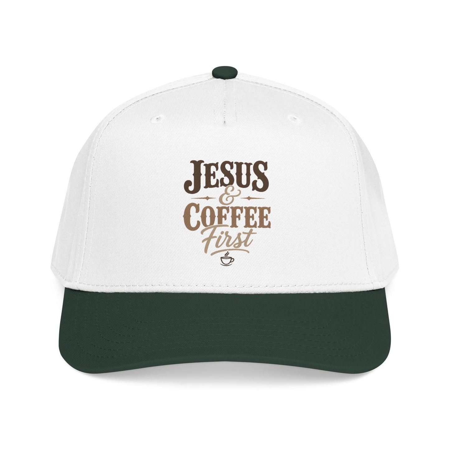 Jesus & Coffee First Mid Profile Baseball Cap | Christian Script Logo