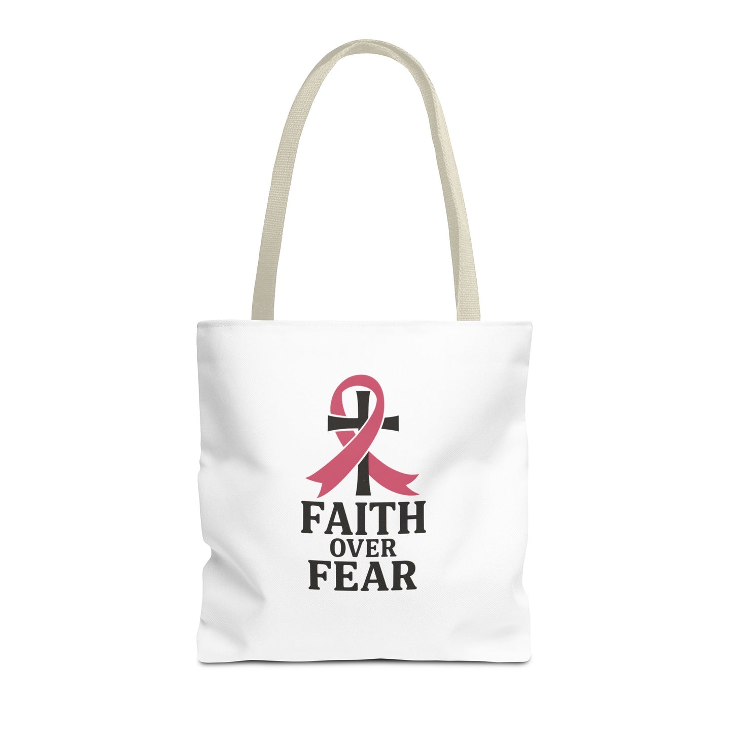 Faith Over Fear Tote Bag, Inspirational Gift for Cancer Awareness, Motivational Tote, Breast Cancer Support, Daily Use Bag