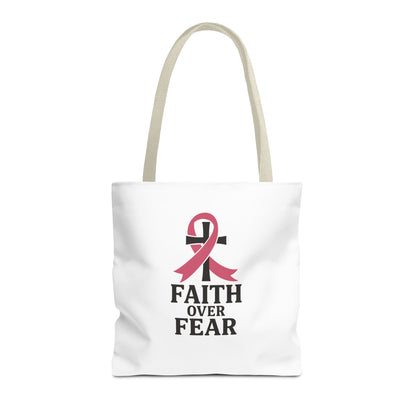 Faith Over Fear Tote Bag, Inspirational Gift for Cancer Awareness, Motivational Tote, Breast Cancer Support, Daily Use Bag