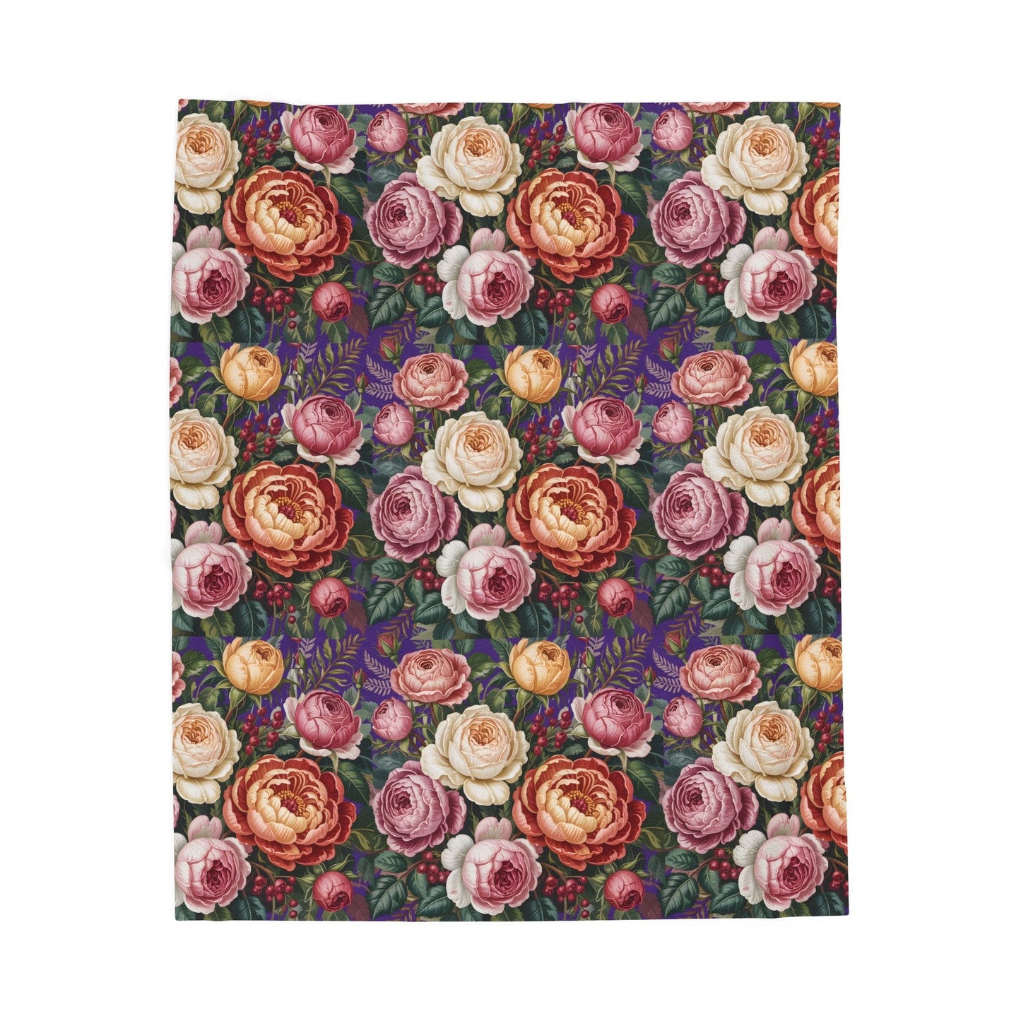 Vintage Rose Pattern Velveteen Plush Blanket | Floral Bouquet Design