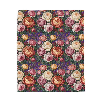 Vintage Rose Pattern Velveteen Plush Blanket | Floral Bouquet Design