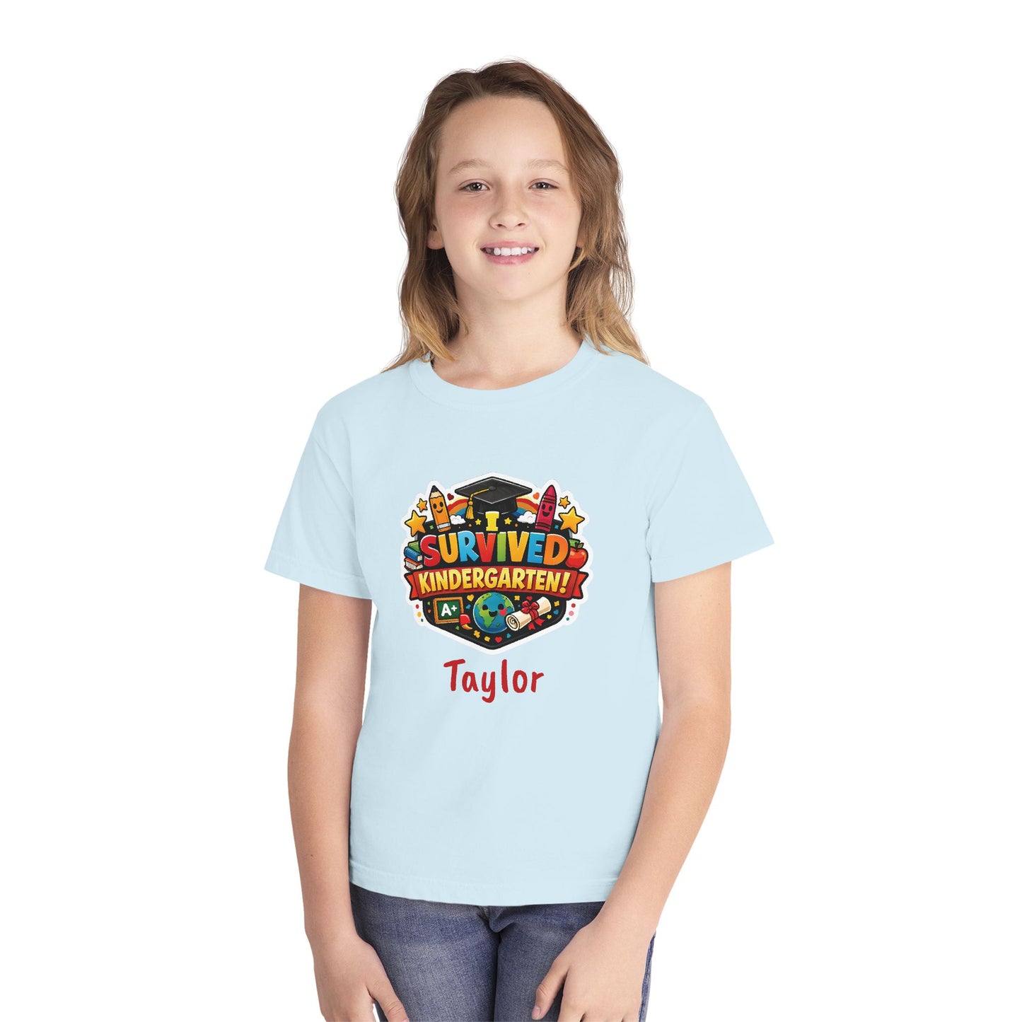 I Survived Kindergarten T-shirt | Kids Graduation Tee, Personalized Name Option