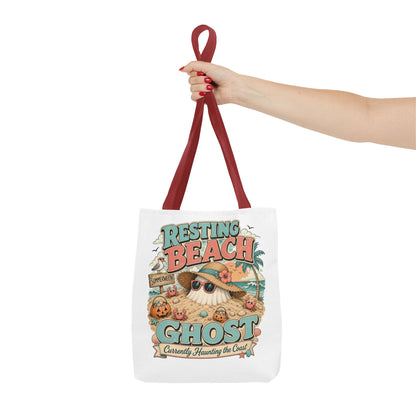 Resting Beach Ghost Tote Bag | Cute Halloween Beach Ghost Illustration